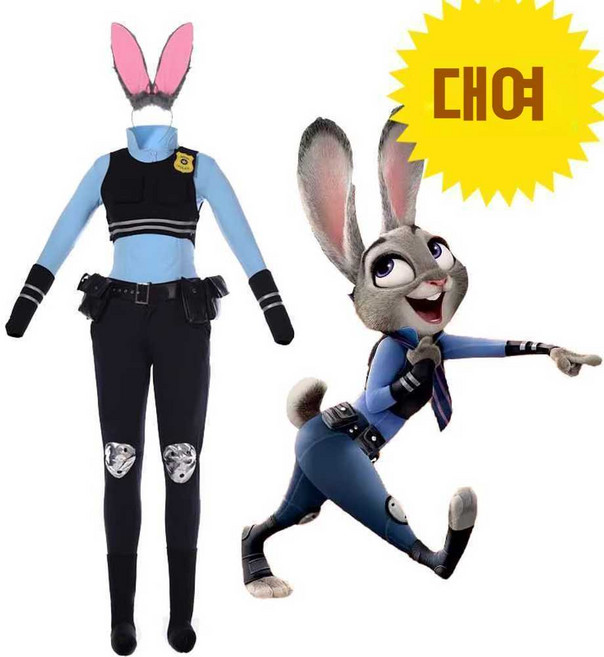 주토피아 주디 여성 성인 할로윈 제품 머리띠 코스프레 코스튬 세트