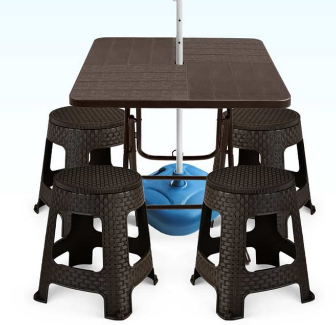 테라스 정원 플라스틱 야외테이블 캠핑 의자 파라솔테이블 4인, MOON N테이블의자12