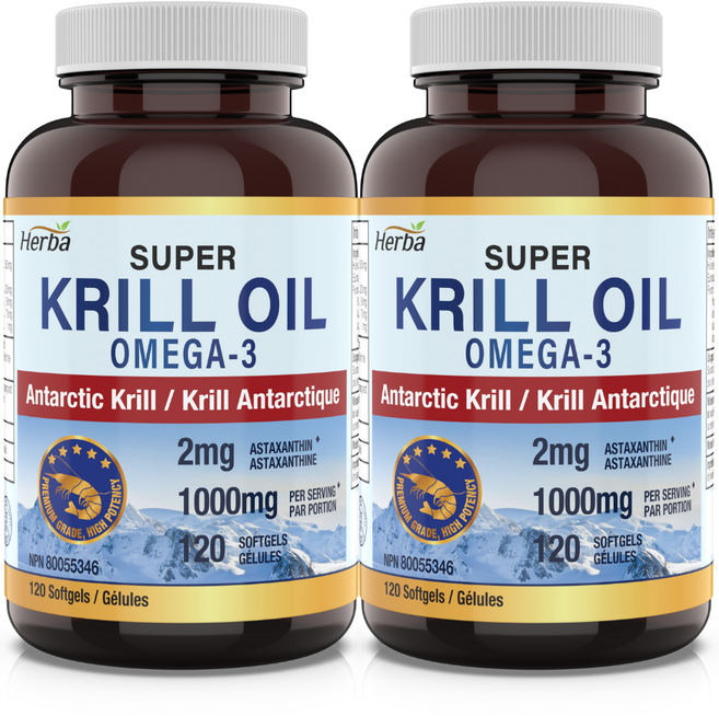 크릴오일 1000mg 120캡슐 DHA EPA 인지질400mg 아스타잔틴2000mcg 허바 캐나다, 2개, 120정