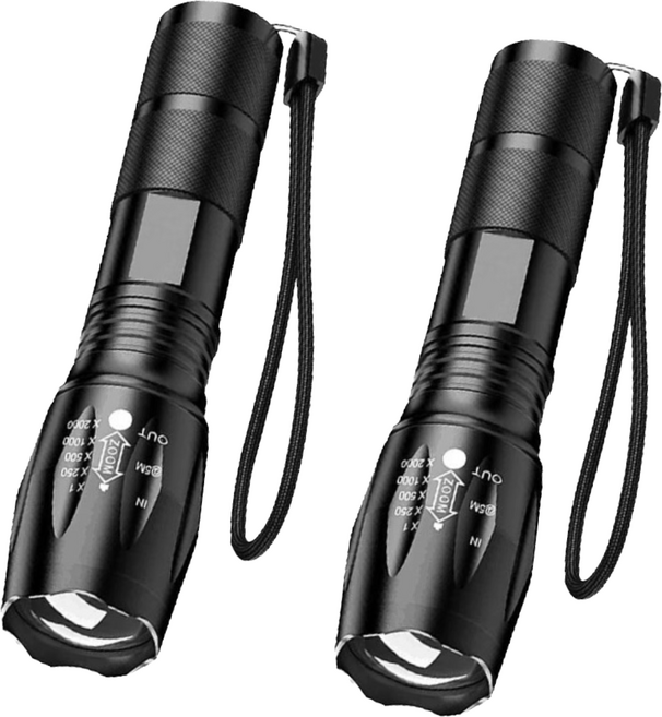 위시피키 LED 손전등 고휘도 초강력 서치라이트 건전지형 줌라이트 휴대용 랜턴, 2개