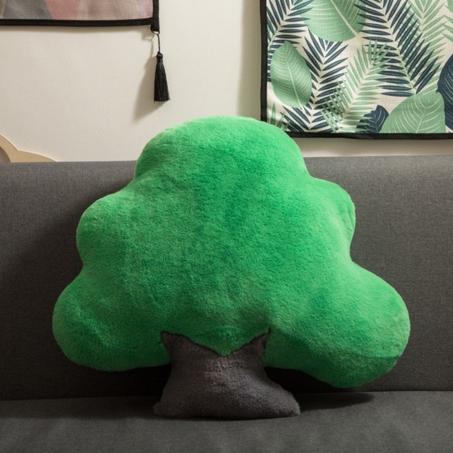 인테리어 나무모양 쿠션 통나무 쇼파 소파 거실 모양의, 토끼털 소재 그린 트리 58x50cm