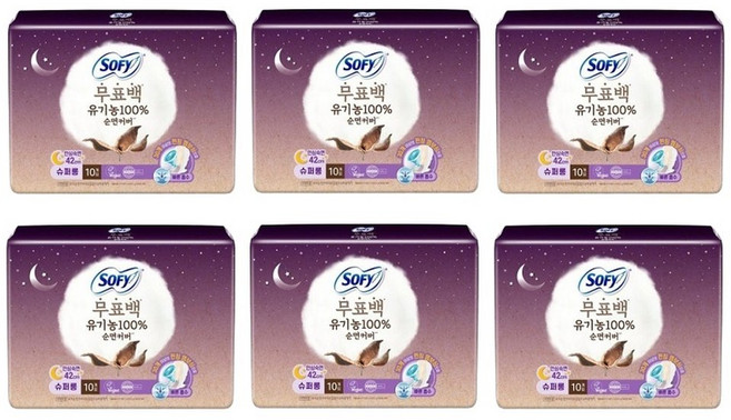 쏘피 순면커버 무표백 슈퍼롱 10매X6개 오버나이트 안심숙면420 바디피트 생리대, 6개, 10매입