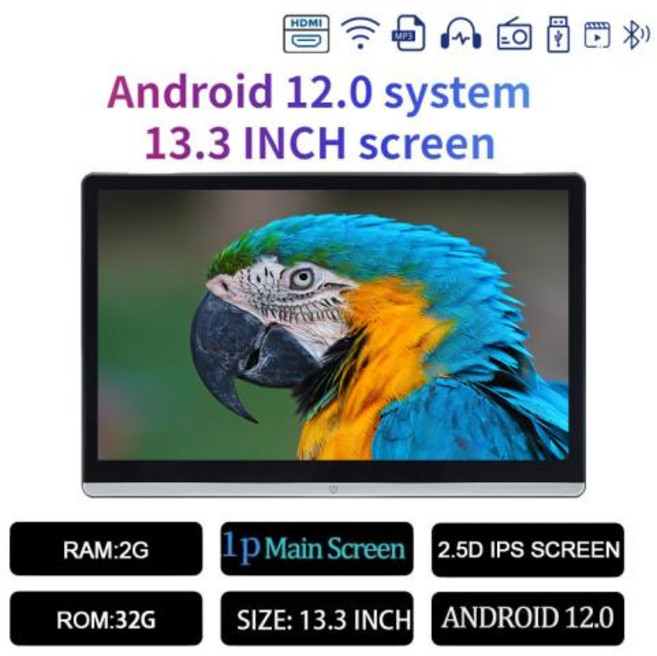차량용 머리 받침 모니터 IPS 안드로이드 4G 128G 터치 뒷좌석 듀얼 HDMI 13.3 14 인치