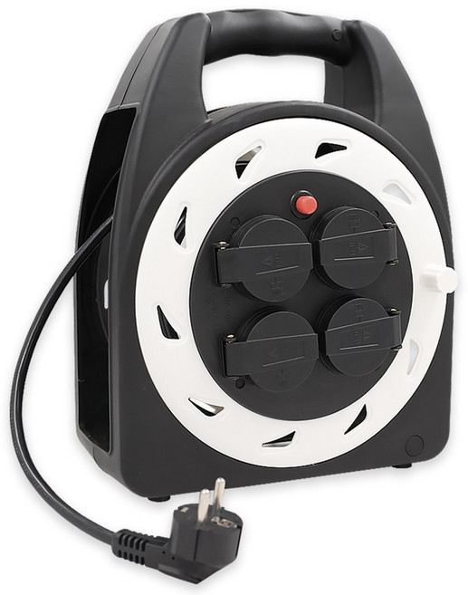 TGIC 코드릴 4구 전기릴선 접지 과부하차단 난연재질 IP44 방호캡 캠핑릴선, 1개, 블랙화이트, 15m