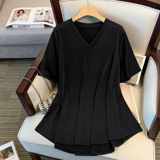 아웃사이즈 OA6672 빅사이즈 여성용 V넥 오버핏 반팔 티셔츠