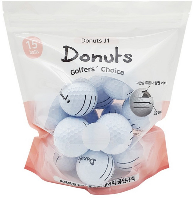 도너츠 J1 골프공 정품볼 2피스 42.6mm, 화이트, 15개입, 1세트