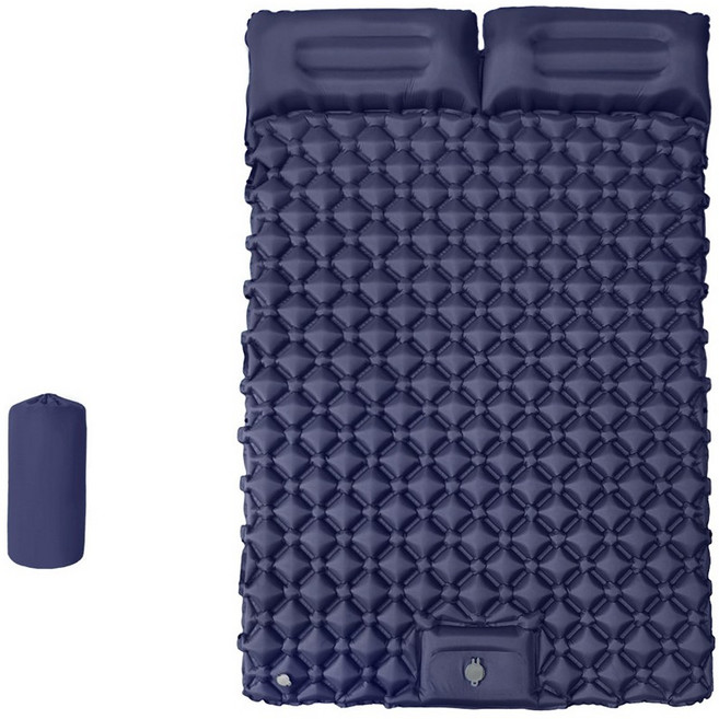 伊德萊斯 自動充氣加厚充氣床墊 可拼接帶枕式氣墊床 露營野餐防潮墊(附收納袋), 藏青色