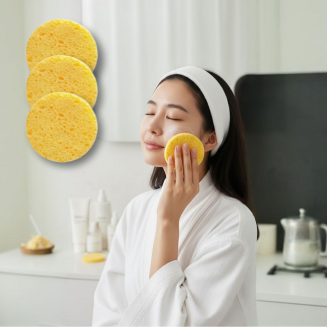 세안용 셀룰로오스 해면 스펀지 3p 세트, 1세트, 옐로우