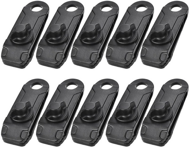 타프 텐트 클램프 클립 버클 조인트 10pcs 캠핑 텐트 고정 상어 클립 클램프 방풍 휴대용 캐노피 천막 방수포 코드 버클 텐셔너 텐트 로프 바브 클립, 블랙 스타일, Black