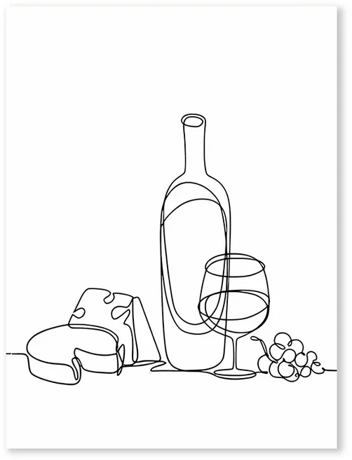 미니멀리스트 흑백 라인 주방 벽화 와인과 치즈 커피 식기 포스터 캔버스 레스토랑 룸, 05 40X50cm No Frame, 01 A