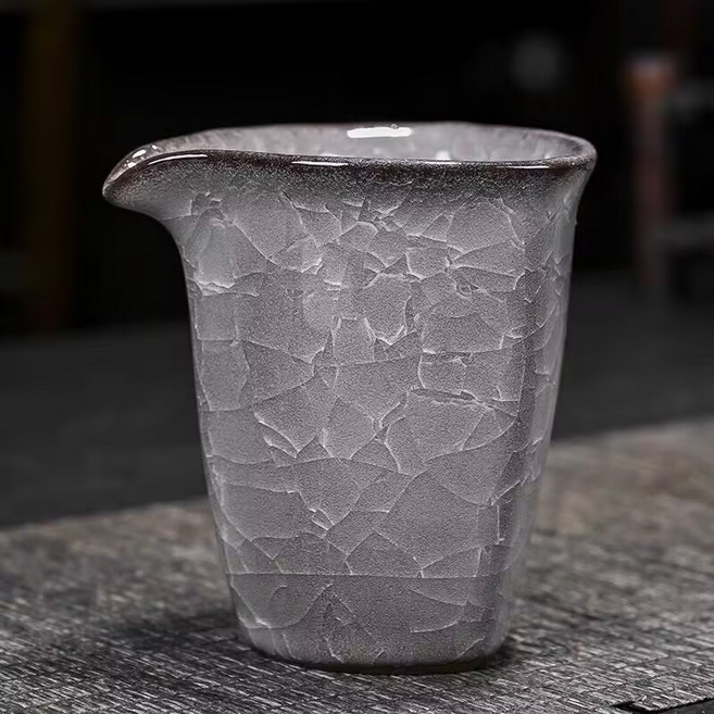 汝窯功夫茶具套裝 冰花公道杯 茶漏, 1個, 黑冰公道杯