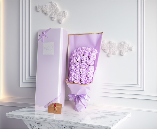 엠제이 30송이 로즈 장미 조화 선물용 꽃다발, 미드나잇 바이올렛 (엽서포함), 1개