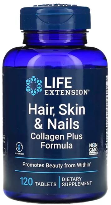 라이프익스텐션 헤어 스킨 & 네일 콜라겐 플러스 포뮬러 글루텐 프리 타블렛, 1개, 120정 - 쿠팡