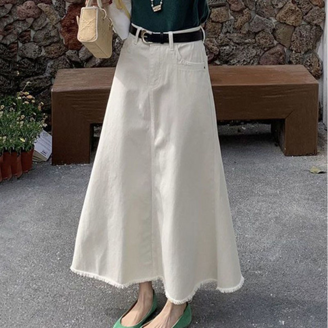 여성 하이웨스트 데님스커트 루즈핏 데일리 A라인 청 치마 롱스커트 빅사이즈 S-3XL