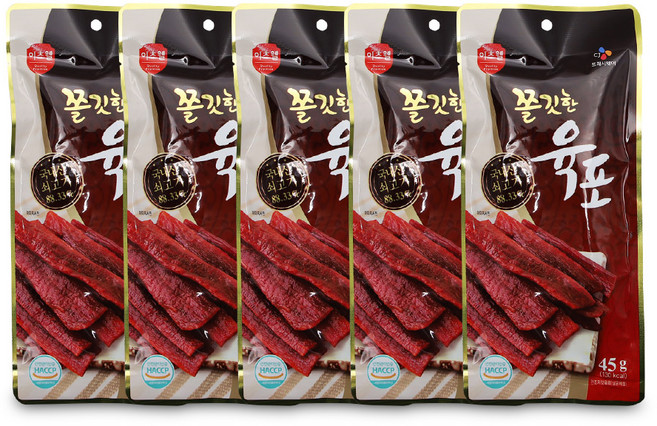 [CJ프레시웨이] 이츠웰 쫄깃한 국내산 쇠고기 육포 45g x5봉, 5개