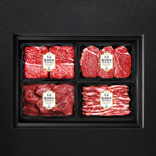 횡성한우 투쁠 1++등급 암소 한우 VVIP 스페셜 선물세트 3호 2.4kg ( 꽃등심 600g+ 안심 600g+ 부채살 600g+ 갈비살 600g ), 1세트
