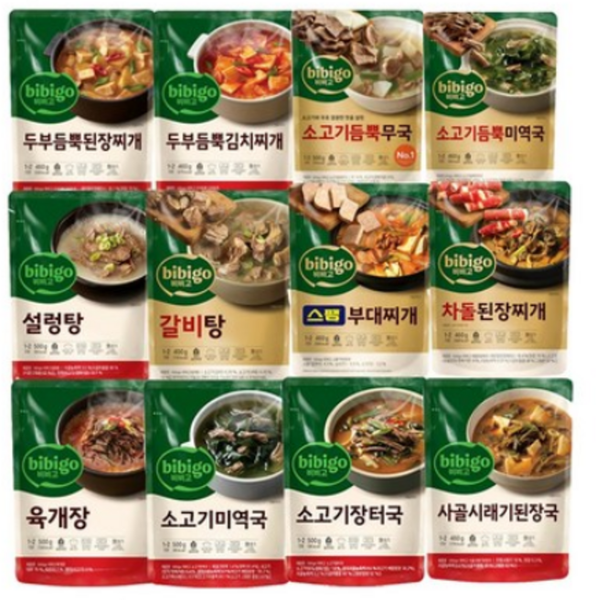 CJ 비비고 국 탕 찌개 12종 500g ( 육개장+된장찌개+설렁탕+무국+갈비탕+장터국+김치찌개+차돌된장2+미역국 외), 1개