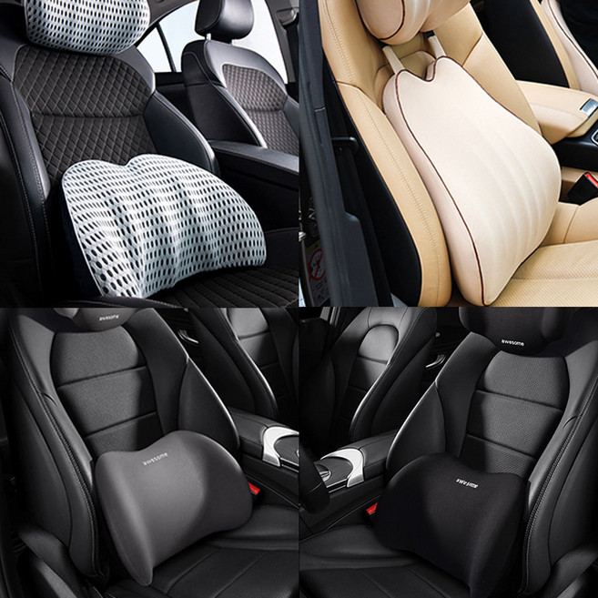 차량용 등받이쿠션 허리 목 의자 자동차 맥스템, 3D프리미엄 허리쿠션, 블랙, 1개
