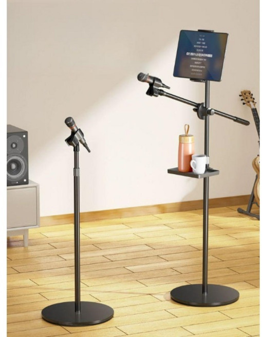 안정적인 마이크 스탠드 휴대폰 태블릿 거치대 일자형 1.8m G, 1.8m(밀클립+태블릿클립+트레이), 1개, 휴대폰 태블릿 트레이 포함