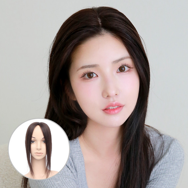 여우가발 여성용 내맘에 쏙쏙 소형 리얼스킨 정수리 탑피스 망 8 × 9 cm 길이 28cm CW8035, 진한갈색, 1개