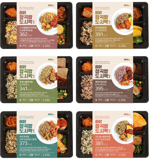 허닭 잡곡밥도시락 6종 혼합 구성 (현미 흑현미 렌틸콩 외), 250g, 6개