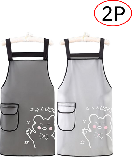 에이든 예쁜 목걸이형 방수 앞치마 2p, 1세트, 화이트 블랙