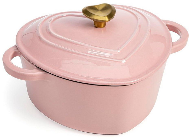 Paris Hilton 에나멜 주철 더치 오븐 하트 모양 냄비 뚜껑 포함 이중 손잡이 모든 스토브탑에서 작동 260°C(500°F)까지 오븐 사용 가능 1.9L(2, Pink, 1개