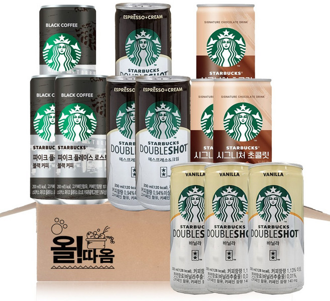 동서 스타벅스 캔커피 200ml 4종 12입 기획세트 (에스프레소앤크림3+파이크 플레이스 로스트블랙3+바닐라3+시그니처 초콜릿3)