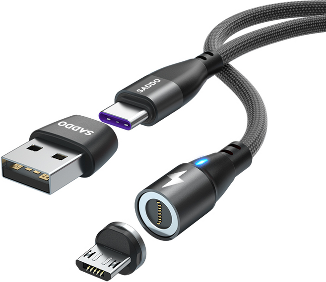 사또 PD 100W 일자형 마그네틱 케이블 + C to A 잰더 + 마이크로 5핀 커넥터 세트, 1세트, 블랙, 1m