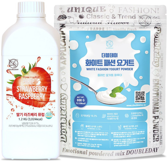 [더블데이] 딸기라즈베리 퓨럽 1.2kg 요거트 파우더 800g 세트 / 스트로베리 요거트 블랑 베리 블랑 스무디 라떼 베이스 믹스