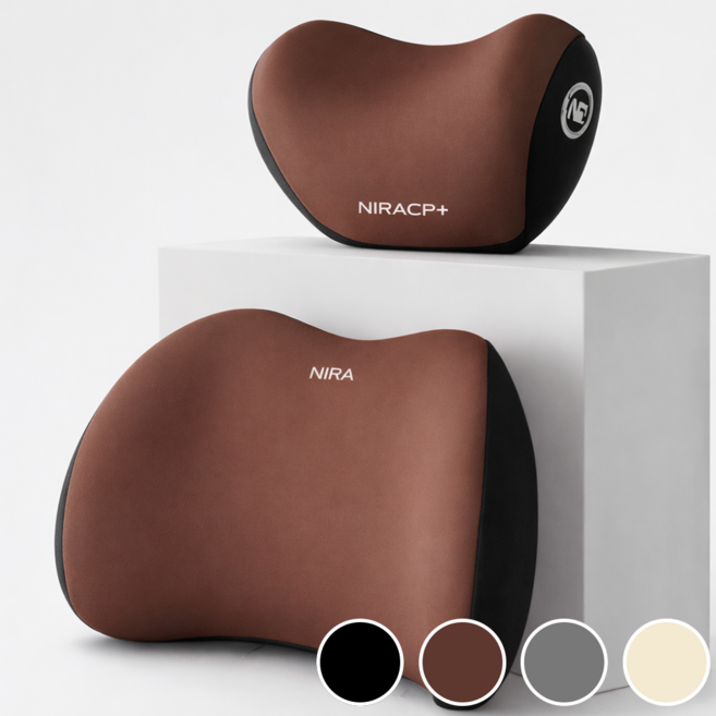 크루즈핏 차량용 메모리폼 목 허리 쿠션 세트구성 자동차 목쿠션 등쿠션, 1세트, 브라운