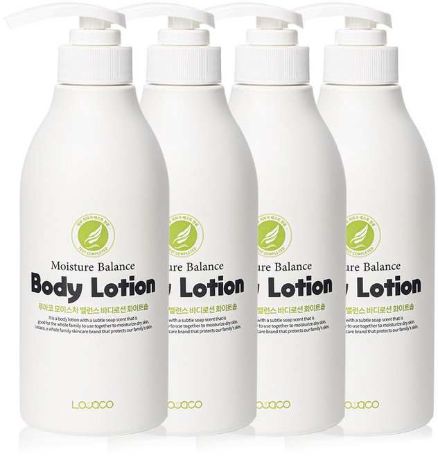 루아코 모이스처 밸런스 48h 보습 지속 온가족 저자극 바디로션 비누향, 4개, 500ml