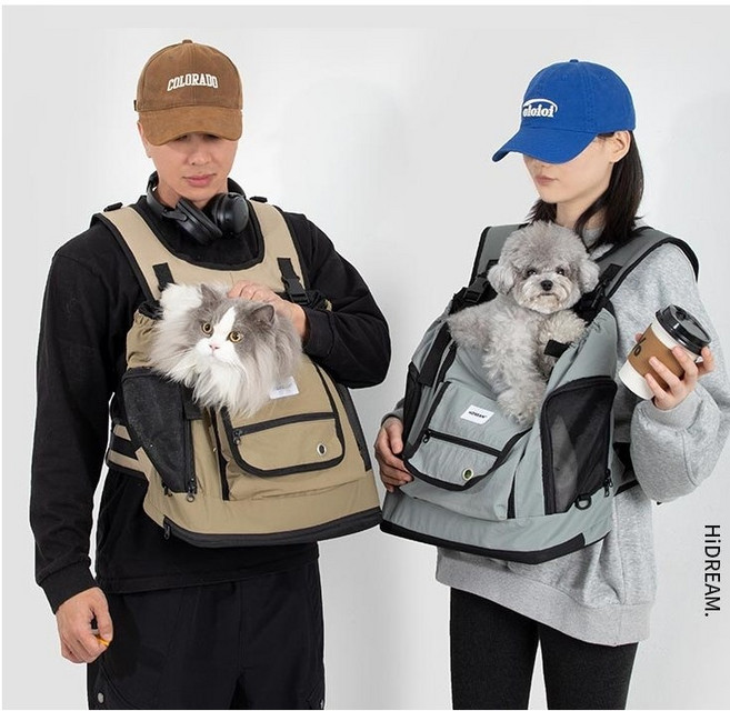 HiDREAM 강아지 프론트백 소형 고양이 이동장, 스카이그레이, 1개