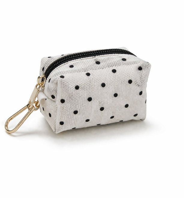 비세이 강아지 배변봉투 케이스 에티켓 파우치 키링형 풉백 메쉬 미니 파우치, 1개, 1개입, 도트 화이트