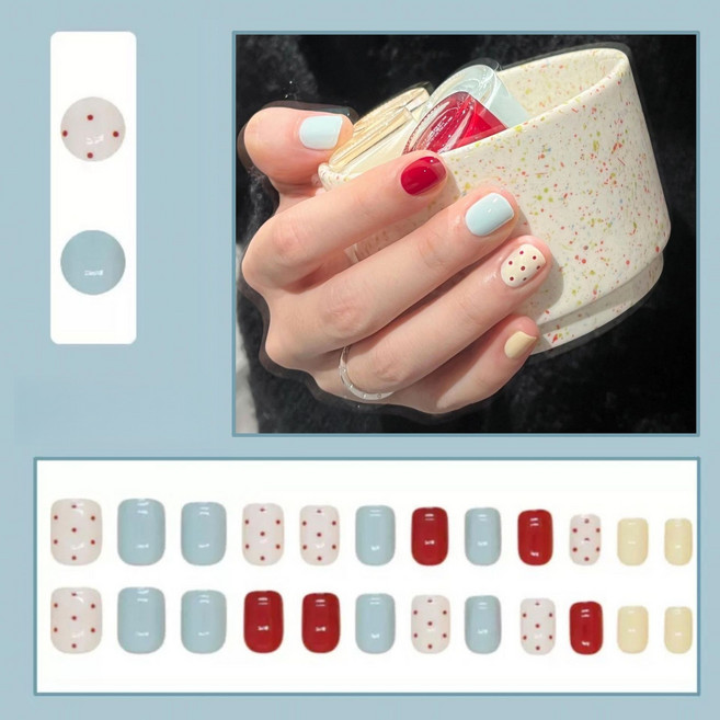 FAINAL SENSE 착용형 인조네일 고급스러운 착용형 인조네일 네일팁 가죽 네일, 1개, 배색 도트