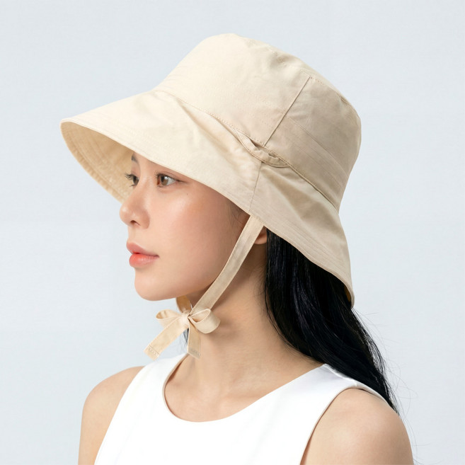 여성 여름 자외선차단 챙넓은 바스락 턱끈 벙거지 버킷햇