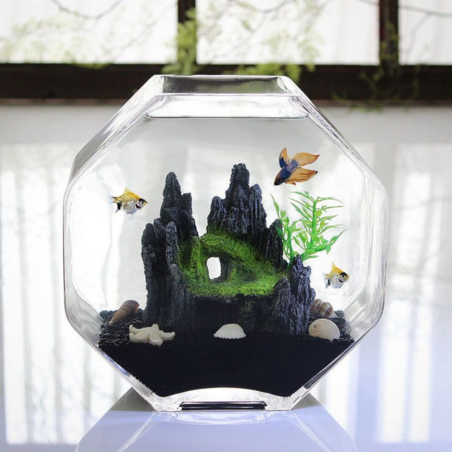 玻璃魚缸 花瓶 水培器皿 桌面小型魚缸, 1個, 大號魚缸+套餐7