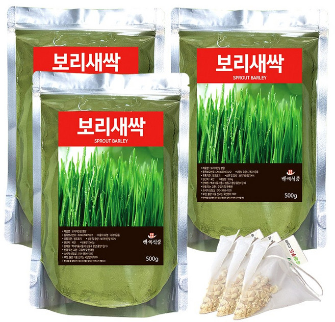 국내산 새싹보리 분말 폴리코사놀 보리 새싹 가루 국산 + 슈퍼푸드.com 연자육 티백, 3세트, ( 팩 500g + 1g )