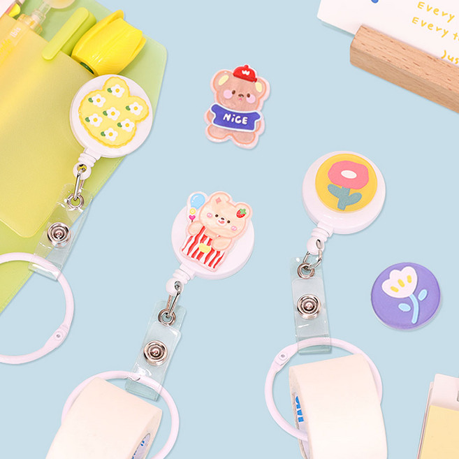 너스키니 반짝 트윙클 테이프걸이 강력 클립형 간호사 릴홀더 테이프걸이 간호사용품 사원증 출입증 목걸이 간호사 릴홀더, 15푸른데이지