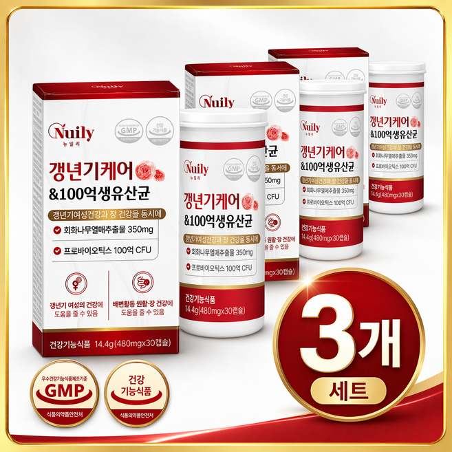 식약처인증 갱년기케어 백수오 100억 생유산균 여성 석류 회화나무 yt1 메노락토 오리진, 3개, 30정