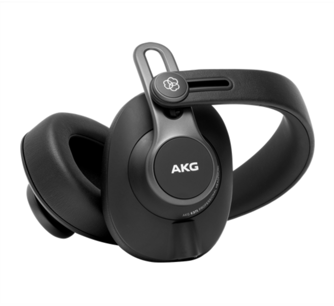 AKG 오버이어 폴더블 스튜디오 밀폐형 헤드폰, 검정색, K371