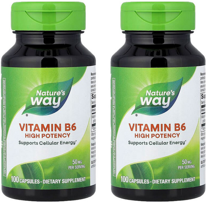 1+1 네이처스웨이 비타민B6 50mg 100 캡슐 단백질 아미노산 피리독신 세로토닌, 2개, 100정