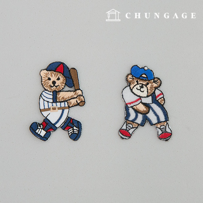 열접착와펜 야구하는곰 장식 패치 126, 1)투수곰돌이, 1개
