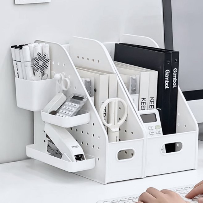 펜토리 책꽂이 타공판책꽂이 파일꽂이 북앤드, 화이트, 1단