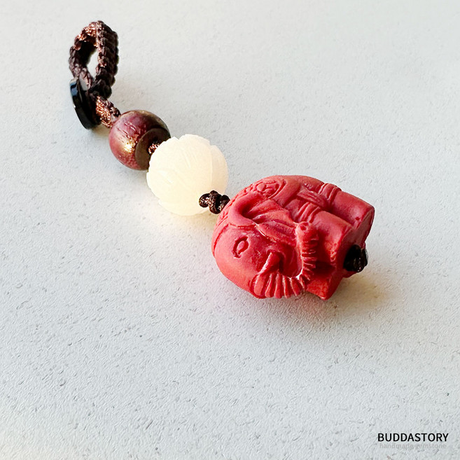 지혜 대운 재물운 자동차키홀더 가방참 경면주사 미니 코끼리 키링, 레드, 1개