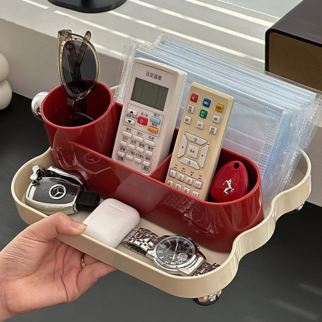 차키 잃어버리지 않는 미니 수납 트레이 2단 현관 미드센추리 정리함, 1개, 옵션B 화이트&레드