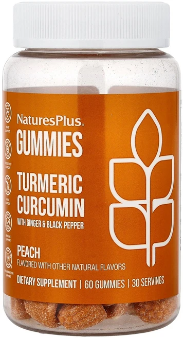 NaturesPlus 강황 커큐민 생강 및 흑후추 함유 구미젤리 복숭아 구미젤리 60개, 1, 60 - 쿠팡