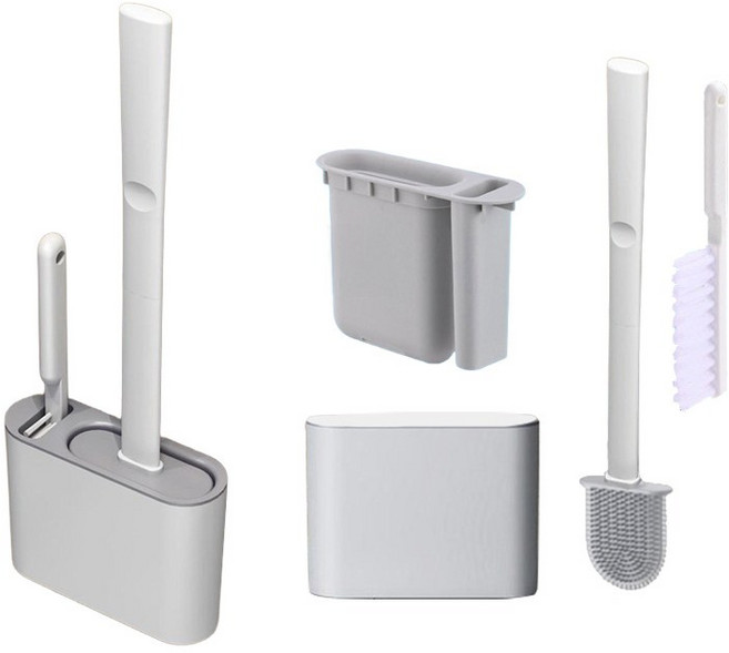 다세코 실리콘 변기솔 2in1 변기청소솔 화장실 벽걸이 틈새 브러쉬, 그레이, 1개