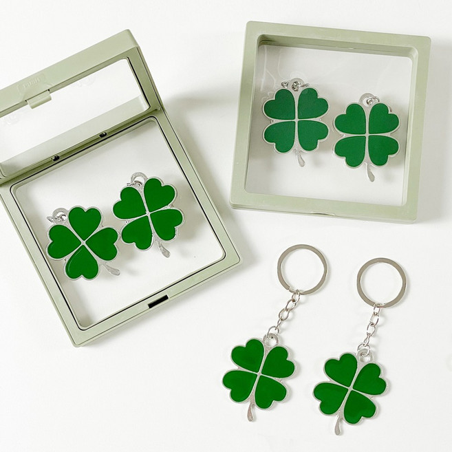 행운 네잎 클로버 키링 핸드폰 가방 열쇠 고리 커플 키홀더, 선물세트, 2개