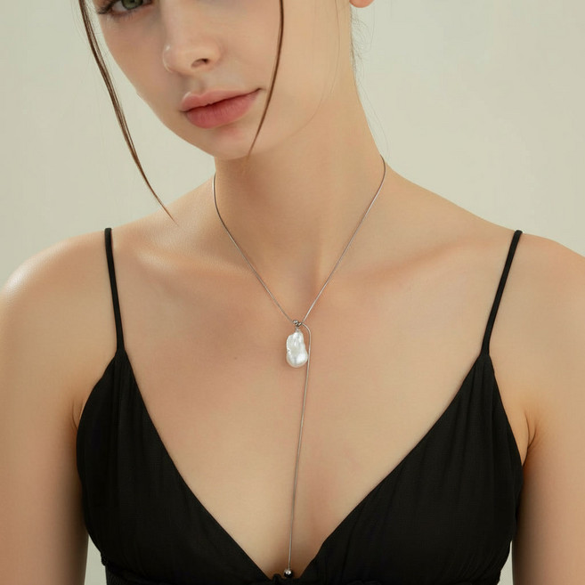 모던 라인 바로크 진주 드롭 목걸이